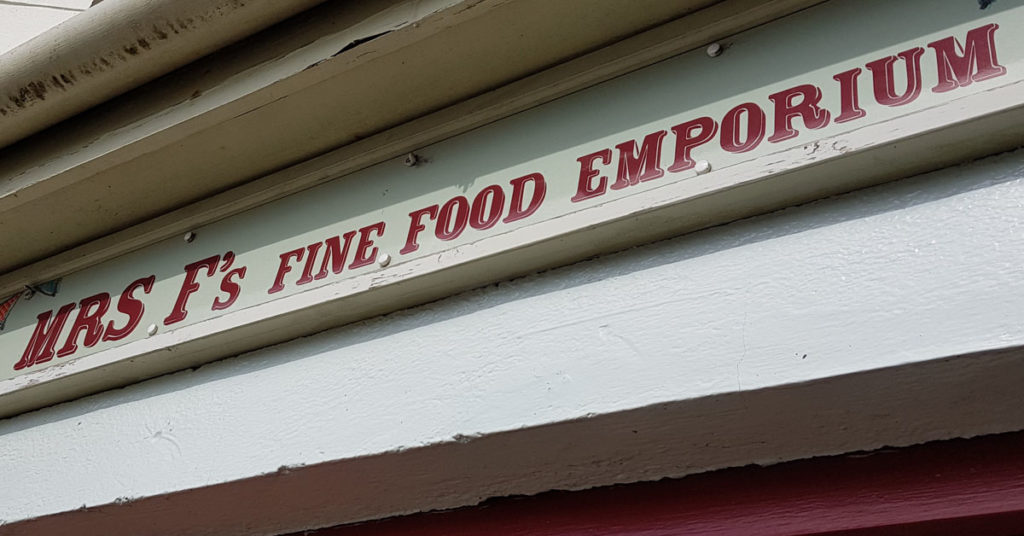 Storefront Sign of Mrs F's Emporium Cafe Keswick